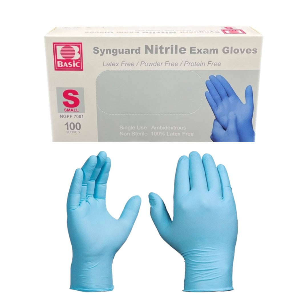Basic Synguard Nitrile Exam Gloves Small Blue 100/Bx (33924)